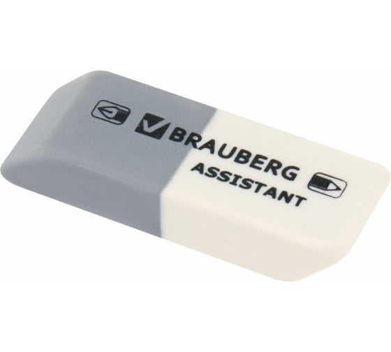 Ластик BRAUBERG Assistant, 41x14x8 мм, серо-белый, прямоугольный, скошенные края, 222461