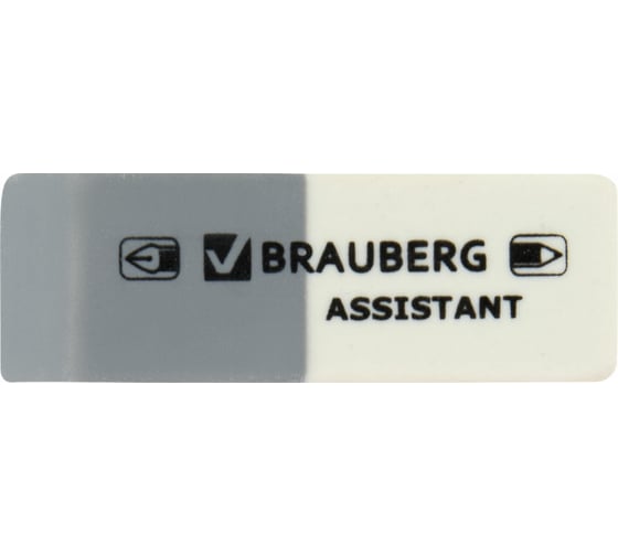 Ластик BRAUBERG Assistant, 41x14x8 мм, серо-белый, прямоугольный, скошенные края, 222461