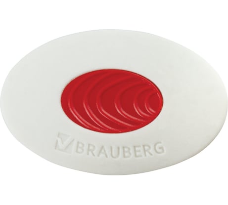 Ластик BRAUBERG Oval Pro, 40x26x8 мм, овальный, красный пластиковый держатель, 229560