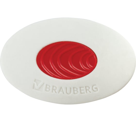 Ластик BRAUBERG Oval Pro, 40x26x8 мм, овальный, красный пластиковый держатель, 229560 1