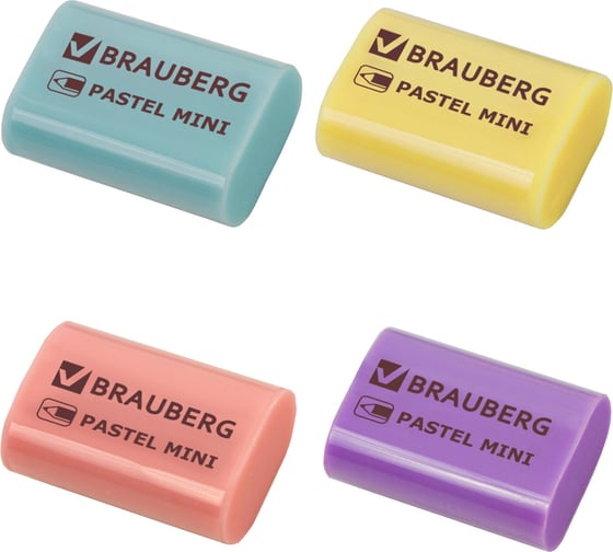 Ластик BRAUBERG Pastel Mini, 27x18x10 мм, ассорти пастельных цветов, экологичный ПВХ, 229581