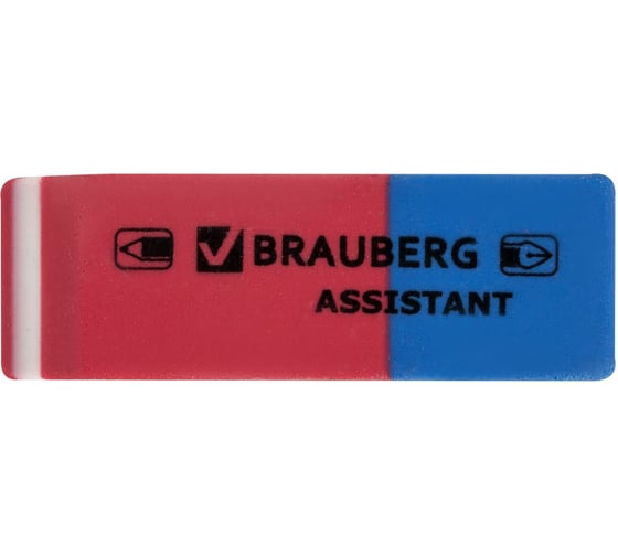 Ластик BRAUBERG Assistant 80, 41x14x8 мм, красно-синий, прямоугольный, скошенные края, 221034