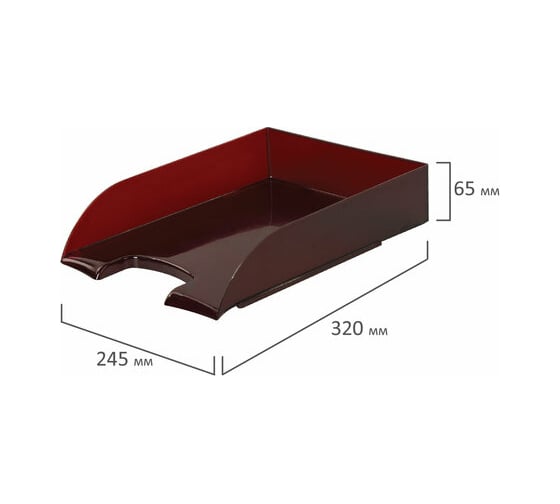Горизонтальный лоток для бумаг BRAUBERG Office style 320х245х65 мм тонированный красный 237291