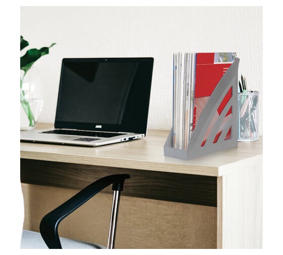 Вертикальный лоток для бумаг BRAUBERG Office style 245х90х285 мм серый 237279