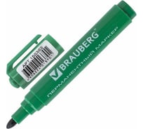 Маркер 10 шт в упаковке BRAUBERG перманентный нестираемый "Classic" ЗЕЛЕНЫЙкруглый наконечник 3ммс клипом 150303