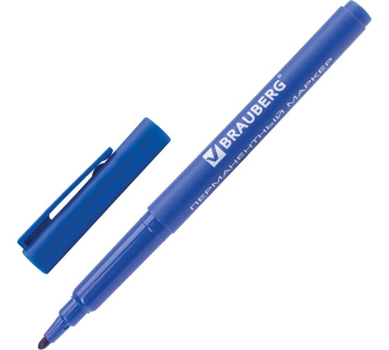 Маркер BRAUBERG перманентный нестираемый CLASSICLine СИНИЙ корпус тонкий, наконечник 1 мм 150297