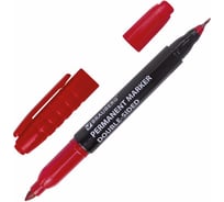 Маркер 12 шт в упаковке BRAUBERG перманентный нестираемый двусторонний "Double"КРАСНЫЙнаконечники 08/3мм  151637