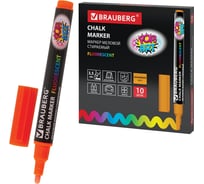 Маркер 10 шт в упаковке BRAUBERG меловой "POP-ART" сухостираемый для гладких поверхностей 35мм ОРАНЖЕВЫЙ 151523