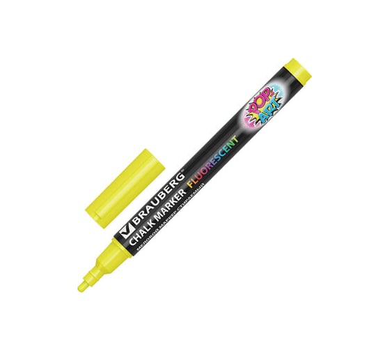Маркер 10 шт в упаковке BRAUBERG меловой "POP-ART" сухостираемый для гладких поверхностей 35мм ЖЕЛТЫЙ  151520 1
