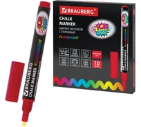 Маркер 10 шт в упаковке BRAUBERG меловой "POP-ART" сухостираемый для гладких поверхностей 35мм КРАСНЫЙ 151521