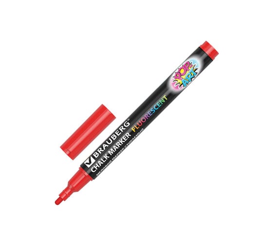 Маркер 10 шт в упаковке BRAUBERG меловой "POP-ART" сухостираемый для гладких поверхностей 35мм КРАСНЫЙ  151521 1