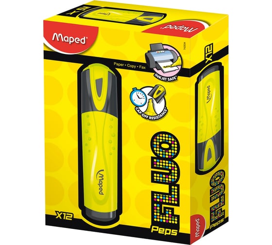 Текстовыделитель 12 шт в упаковке Maped Франция "Fluo Pep's Classic" ЖЕЛТЫЙ линия 1-5 мм  150766