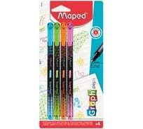 Набор капиллярных ручек-линеров Maped Graph Pep's 4 шт, ассорти неон, трехгран, 0.4 мм 143365