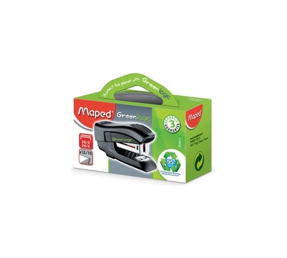 Степлер MAPED Greenlogic МИНИ №24/6, 26/6, до 15 листов, с антистеплером, черный 224947
