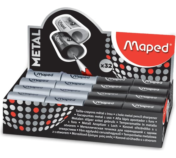 Точилка 32 шт в упаковке Maped Франция "Satellite Metal" без контейнера металлическая ассорти дисплей  223172