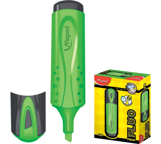 Текстовыделитель 12 шт в упаковке Maped Франция "Fluo Pep's Classic" ЗЕЛЕНЫЙ линия 1-5 мм  150768