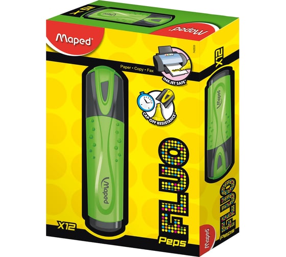 Текстовыделитель 12 шт в упаковке Maped Франция "Fluo Pep's Classic" ЗЕЛЕНЫЙ линия 1-5 мм  150768