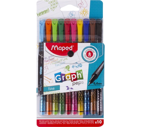 Набор капиллярных ручек-линеров MAPED Graph'Peps 10 шт, ассорти, 0.4 мм 143362