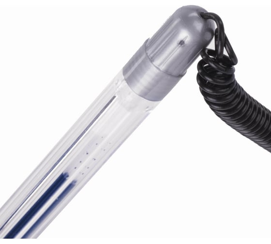 Ручка BRAUBERG шариковая настольная Counter Pen СИНЯЯ пружинка корпус серебристый 05мм  143258
