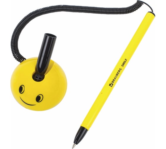 Ручка 25 шт в упаковке BRAUBERG шариковая настольная SMILE СИНЯЯ корпус желтый узел 07мм линия 035мм  143376