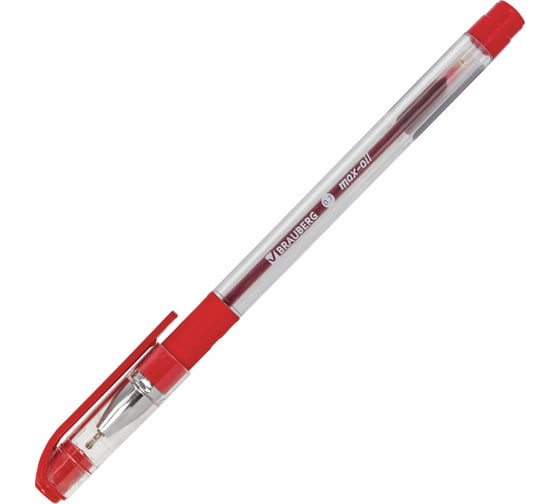 Ручка 12 шт в упаковке BRAUBERG шариковая масляная с грипом Max-Oil КРАСНАЯ игольч.узел 07мм линия 035мм  142143