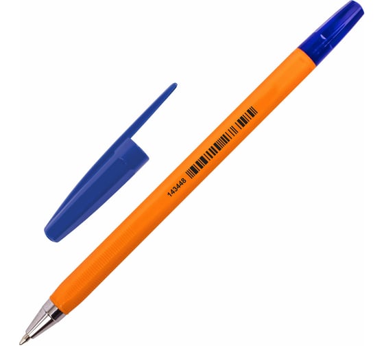 Ручка 50 шт в упаковке BRAUBERG шариковая "M-500 ORANGE" СИНЯЯ корпус оранжевый узел 07мм линия 035мм  143448