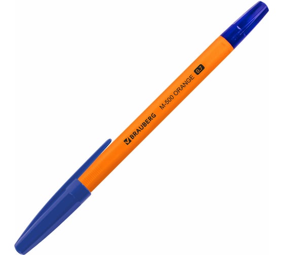 Ручка 50 шт в упаковке BRAUBERG шариковая "M-500 ORANGE" СИНЯЯ корпус оранжевый узел 07мм линия 035мм  143448