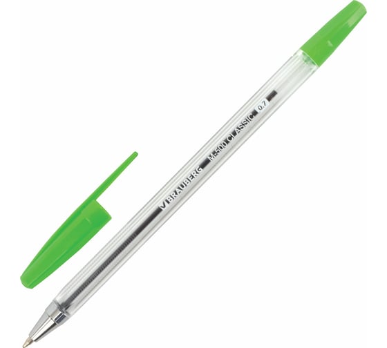 Ручка BRAUBERG шариковая M-500 CLASSIC ЗЕЛЕНАЯ, корпус прозрачный, узел 0,7 мм, линия 0,35 мм 50 шт 143447