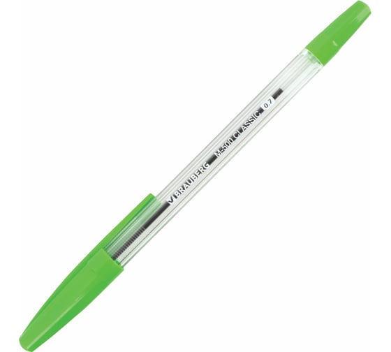 Ручка BRAUBERG шариковая M-500 CLASSIC ЗЕЛЕНАЯ, корпус прозрачный, узел 0,7 мм, линия 0,35 мм 50 шт 143447
