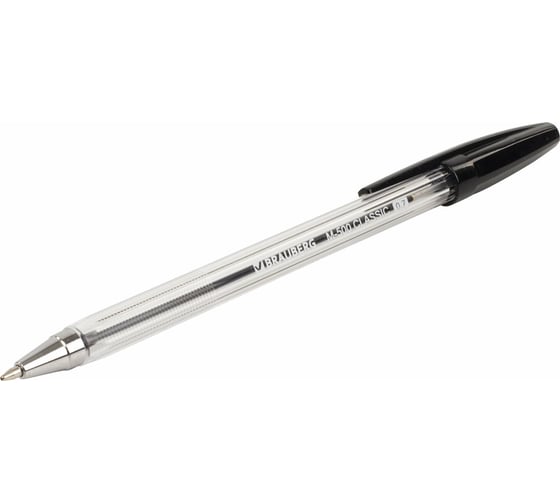 Ручка BRAUBERG шариковая M-500 CLASSIC ЧЕРНАЯ корпус прозрачный, узел 0,7 мм, линия 0,35 мм 50 шт 143445