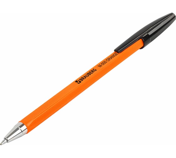 Ручка 50 шт в упаковке BRAUBERG шариковая "M-500 ORANGE" ЧЕРНАЯ корпус оранжевый узел 07мм линия 035мм  143449