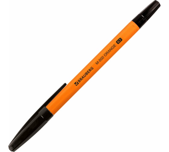Ручка 50 шт в упаковке BRAUBERG шариковая "M-500 ORANGE" ЧЕРНАЯ корпус оранжевый узел 07мм линия 035мм  143449