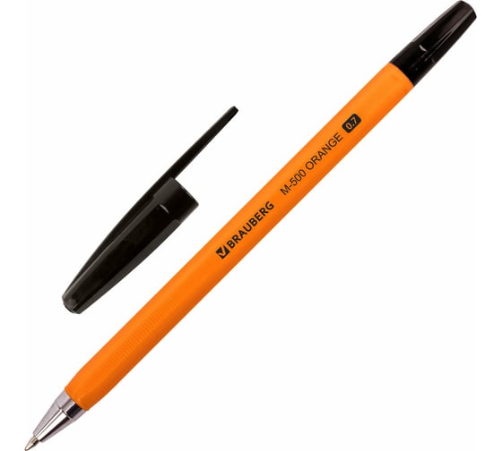 Ручка 50 шт в упаковке BRAUBERG шариковая "M-500 ORANGE" ЧЕРНАЯ корпус оранжевый узел 07мм линия 035мм  143449