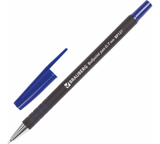 Ручка 12 шт в упаковке BRAUBERG шариковая Capital СИНЯЯ корпус soft-touch черный 07мм линия 035мм  141170 1