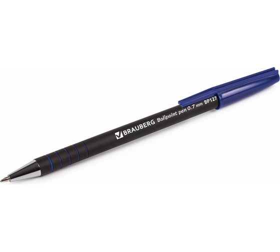 Ручка 12 шт в упаковке BRAUBERG шариковая Capital СИНЯЯ корпус soft-touch черный 07мм линия 035мм  141170
