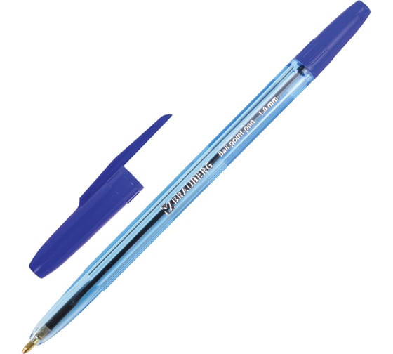 Ручка 50 шт в упаковке BRAUBERG шариковая Carina Blue СИНЯЯ корпус тонированный синий 1мм линия 05мм  141669 1