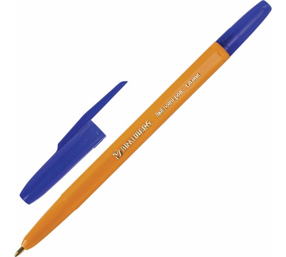 Ручка 50 шт в упаковке BRAUBERG шариковая Carina Orange СИНЯЯ корпус оранжевый узел 1мм линия 05мм  141668 1