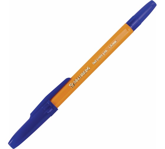 Ручка 50 шт в упаковке BRAUBERG шариковая Carina Orange СИНЯЯ корпус оранжевый узел 1мм линия 05мм  141668