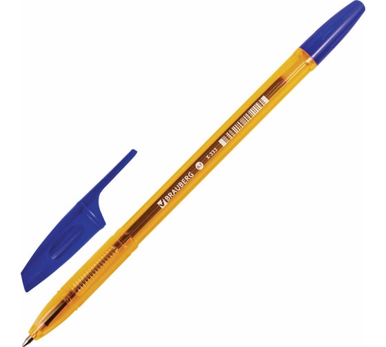Ручка 50 шт в упаковке BRAUBERG шариковая X-333 AMBER СИНЯЯ корпус тониров. оранжевый 07мм линия 035мм  142832 1