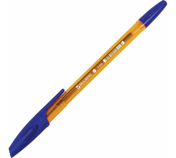 Ручка 50 шт в упаковке BRAUBERG шариковая X-333 AMBER СИНЯЯ корпус тониров. оранжевый 07мм линия 035мм  142832
