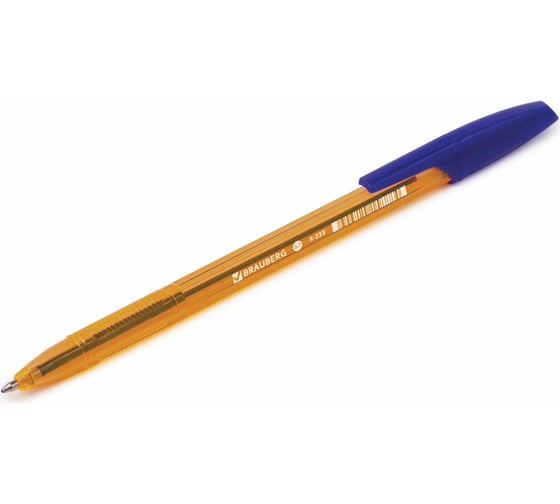 Ручка 50 шт в упаковке BRAUBERG шариковая X-333 AMBER СИНЯЯ корпус тониров. оранжевый 07мм линия 035мм  142832