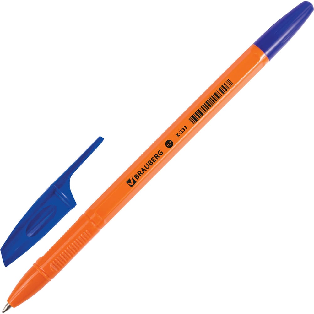 Ручка 50 шт в упаковке BRAUBERG шариковая X-333 Orange СИНЯЯ корпус ...