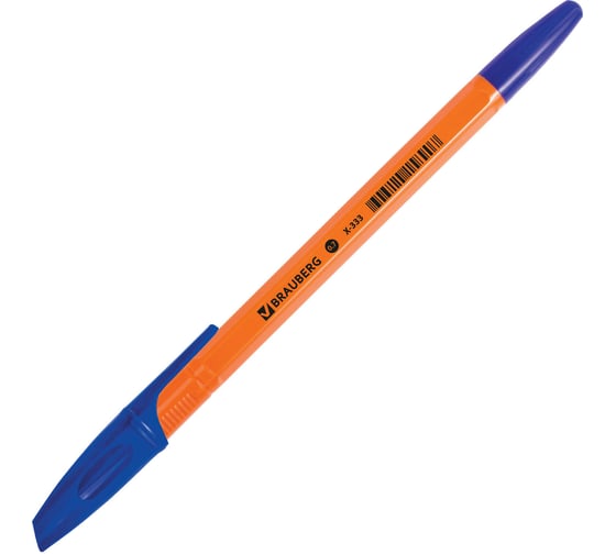 Ручка 50 шт в упаковке BRAUBERG шариковая X-333 Orange СИНЯЯ корпус оранжевый узел 07мм линия 035мм  142409