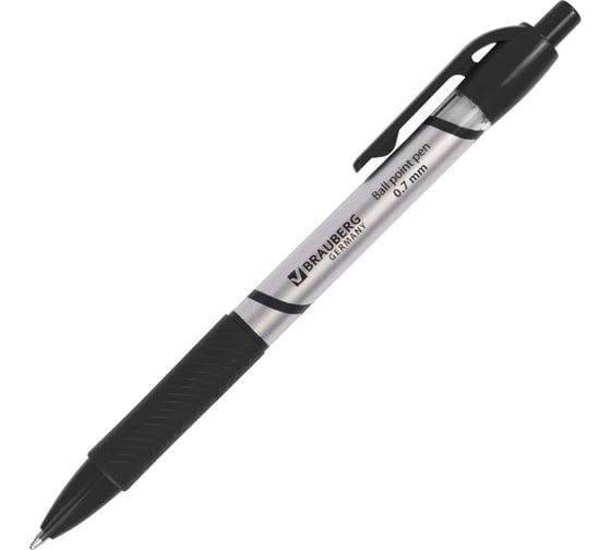 Ручка BRAUBERG шариковая автомат. с грипом Leader ЧЕРНАЯ корп. с печатью, 0,7 мм, линия 0,35 мм, 12 шт 141541 1