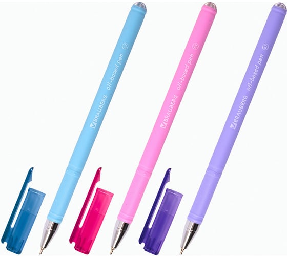 Ручка 12 шт в упаковке BRAUBERG шариковая масляная FRUITY Pastel СИНЯЯ soft-touch 07мм линия 035мм  142958