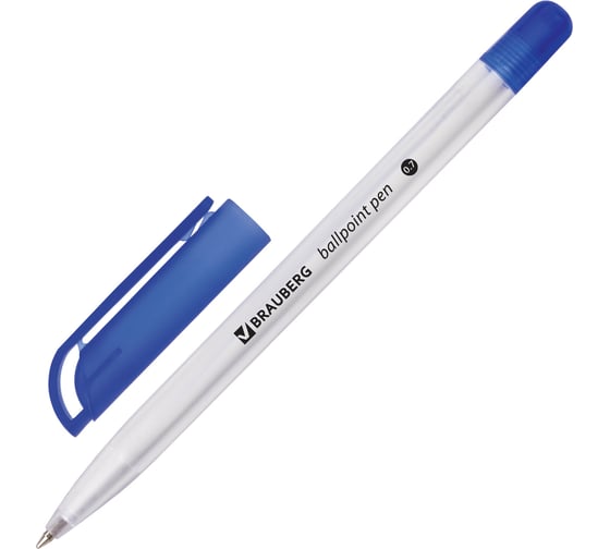 Ручка 12 шт в упаковке BRAUBERG шариковая масляная Olive Pen СИНЯЯ корпус прозрачный 07мм линия 05мм  141476