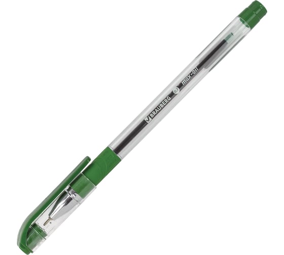 Ручка 12 шт в упаковке BRAUBERG шариковая масляная с грипом Max-Oil ЗЕЛЕНАЯ игольч.узел 07мм линия 035мм  142144