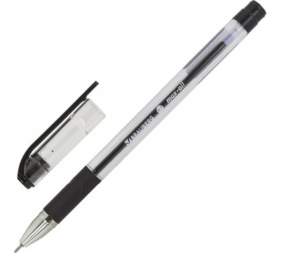 Ручка 12 шт в упаковке BRAUBERG шариковая масляная с грипом Max-Oil ЧЕРНАЯ игольч. узел 07мм линия 035мм  142142