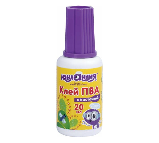 Клей ПВА 10 шт в упаковке ЮНЛАНДИЯ с кисточкой 20 г  228420
