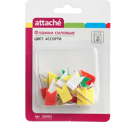 Силовые кнопки для пробковых досок Attache флажки, ассорти 25 шт в упаковке 169401